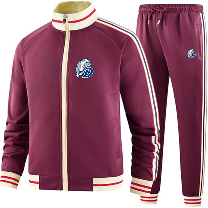 Men's  Drake Bulldogs  Two Piece Designer Tracksuit with Bold Striped Accents and Zippered Front Elevated Athletic