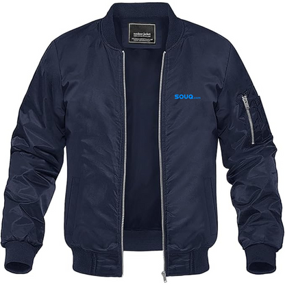 Men's Souq.com Logo Lightweight Bomber Jacket Windbreaker Softshell Varsity Jacket Coat