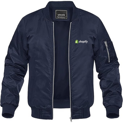 Men's Shopify Logo Lightweight Bomber Jacket Windbreaker Softshell Varsity Jacket Coat