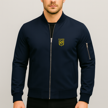 Men's FC Nantes Soccer Logo Lightweight Bomber Jacket Windbreaker Softshell Varsity Jacket Coat