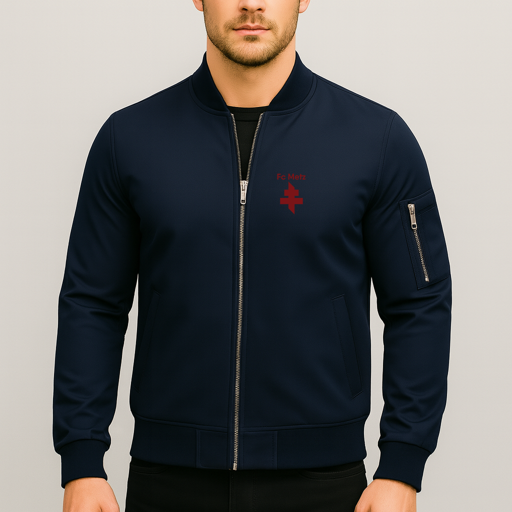 Men's FC Metz Soccer Logo Lightweight Bomber Jacket Windbreaker Softshell Varsity Jacket Coat