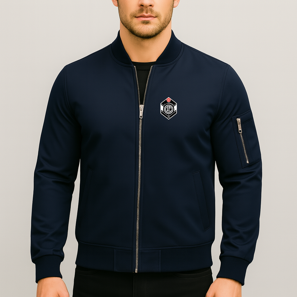 Men's FC Lugano Soccer Logo Lightweight Bomber Jacket Windbreaker Softshell Varsity Jacket Coat