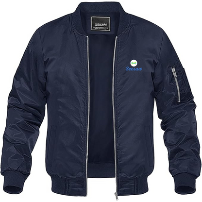 Men's Seesaw Logo Lightweight Bomber Jacket Windbreaker Softshell Varsity Jacket Coat