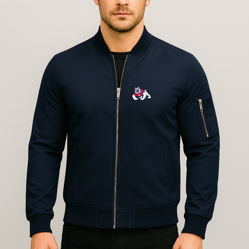 Men's Fresno State Bulldogs Logo Lightweight Bomber Jacket Windbreaker Softshell Varsity Jacket Coat