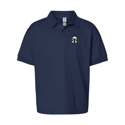 Youth Star Wars Boba Fett Helmet Gildan Dry Blend Jersey Polo