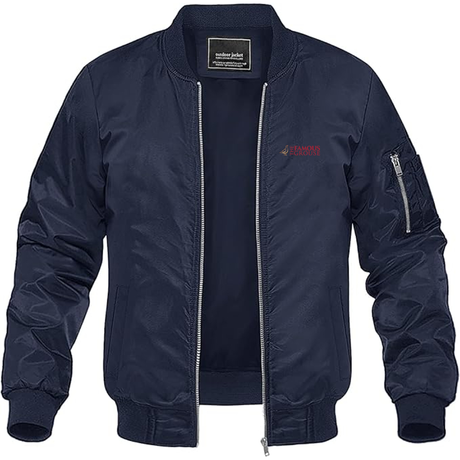 Men's Famous Grouse Logo Lightweight Bomber Jacket Windbreaker Softshell Varsity Jacket Coat