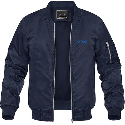 Men's Omron Logo Lightweight Bomber Jacket Windbreaker Softshell Varsity Jacket Coat