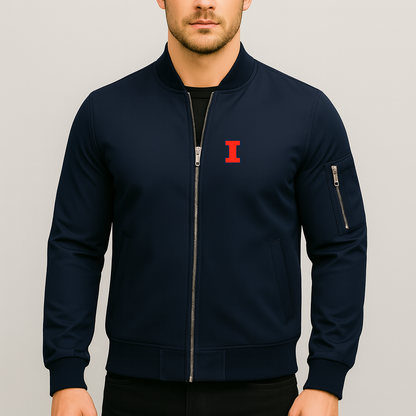 Men's Illinois Fighting Illini Logo Lightweight Bomber Jacket Windbreaker Softshell Varsity Jacket Coat