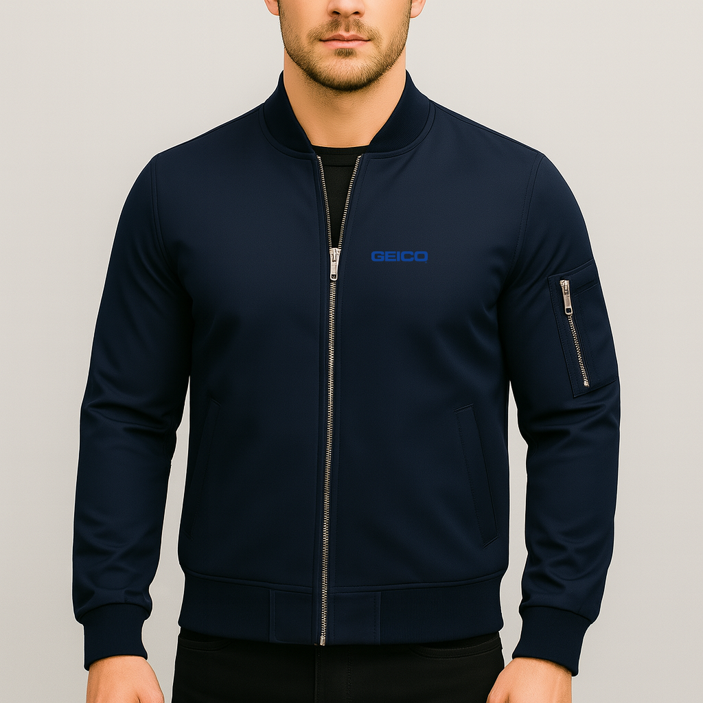 Men's Geico Logo Lightweight Bomber Jacket Windbreaker Softshell Varsity Jacket Coat