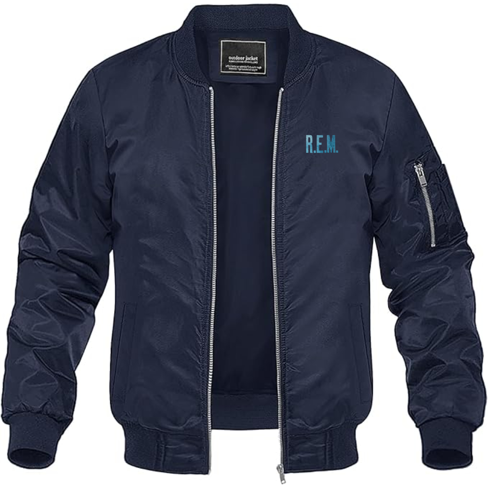 Men's R.E.M. Blue  Lightweight Bomber Jacket Windbreaker Softshell Varsity Jacket Coat