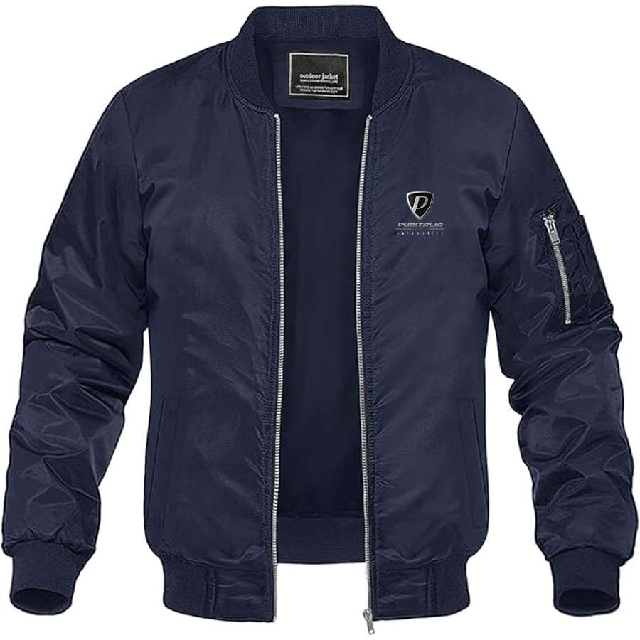 Men's Puritalia Automobili Logo Lightweight Bomber Jacket Windbreaker Softshell Varsity Jacket Coat