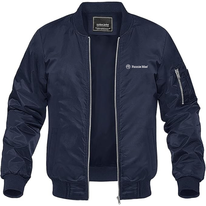 Men's  Fannie Mae Logo Lightweight Bomber Jacket Windbreaker Softshell Varsity Jacket Coat