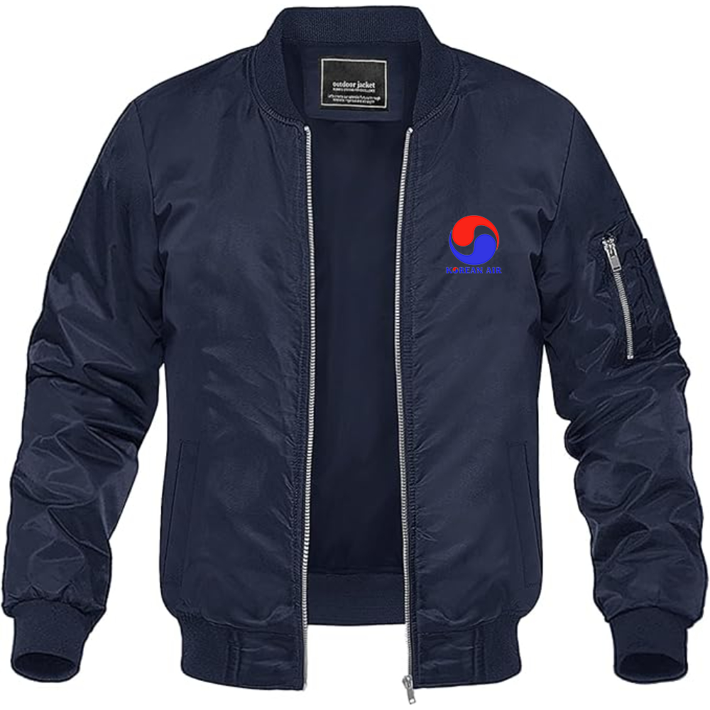 Men's  Korean Air Logo Lightweight Bomber Jacket Windbreaker Softshell Varsity Jacket Coat