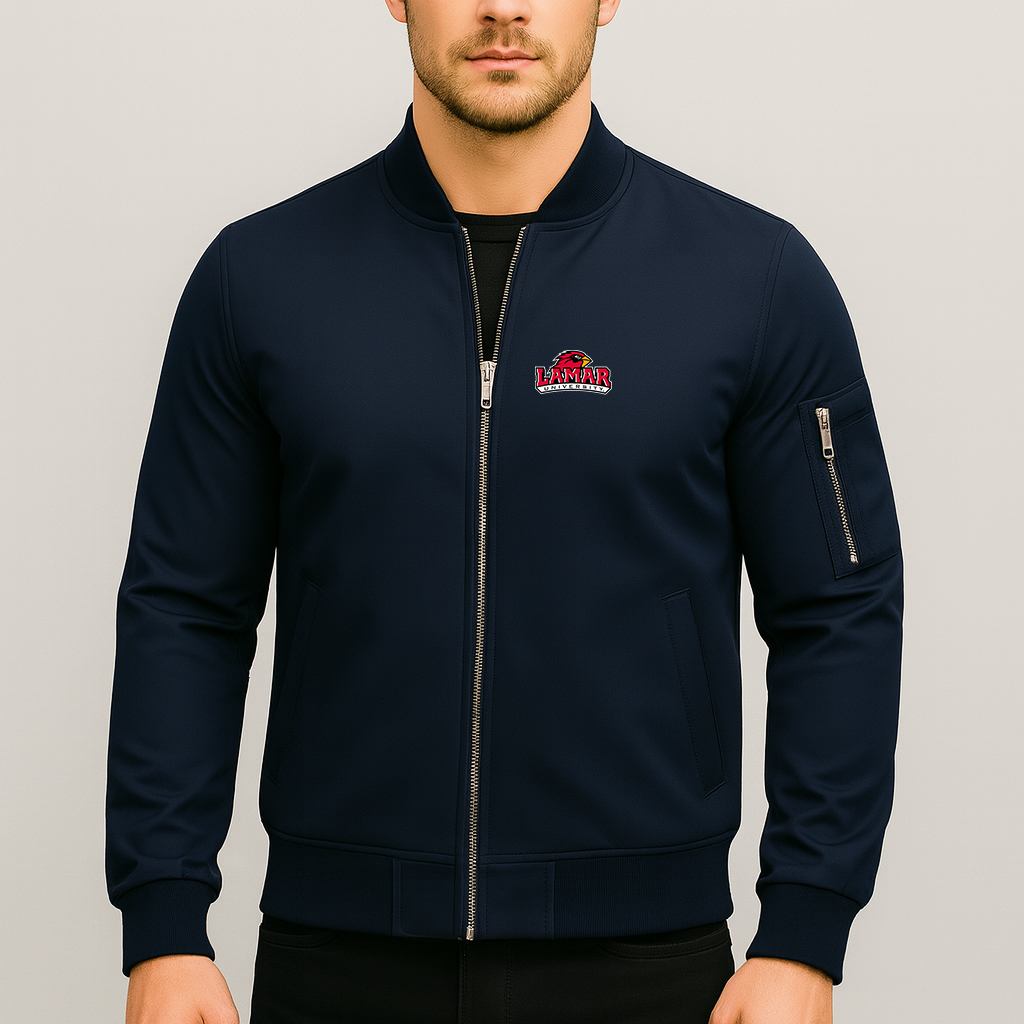 Men's Lamar Cardinals Logo Lightweight Bomber Jacket Windbreaker Softshell Varsity Jacket Coat