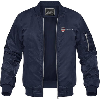Men's Brown University Lightweight Bomber Jacket Windbreaker Softshell Varsity Jacket Coat