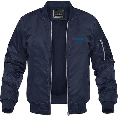 Men's TV Technology Logo Lightweight Bomber Jacket Windbreaker Softshell Varsity Jacket Coat