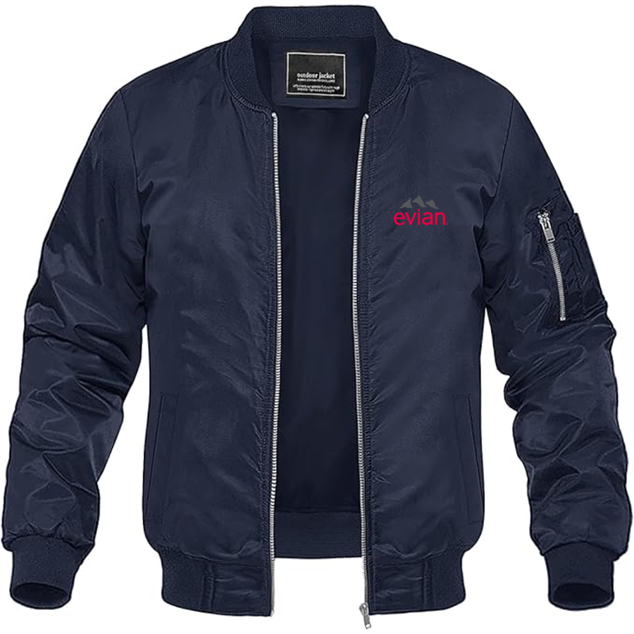 Men's Evian Logo Lightweight Bomber Jacket Windbreaker Softshell Varsity Jacket Coat