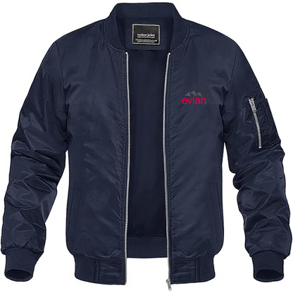 Men's Evian Logo Lightweight Bomber Jacket Windbreaker Softshell Varsity Jacket Coat