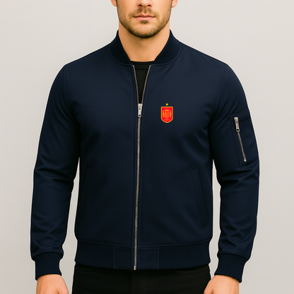 Men's Spain Red Logo National Soccer Team Lightweight Bomber Jacket - Navy