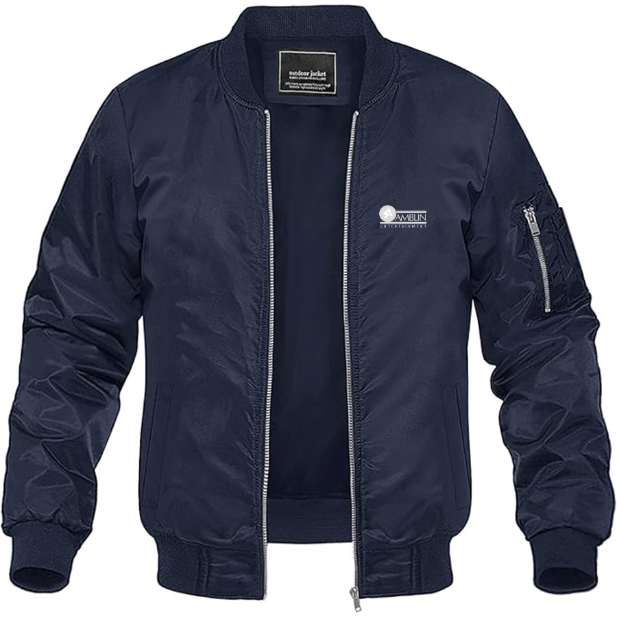 Men's Amblin Entertainment Logo Lightweight Bomber Jacket Windbreaker Softshell Varsity Jacket Coat