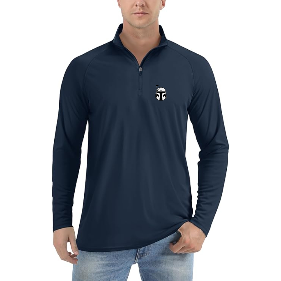 Men's Star Wars Boba Fett Helmet Lightweight Quarter-Zip Athletic Shirt Long Sleeve Performance Wear