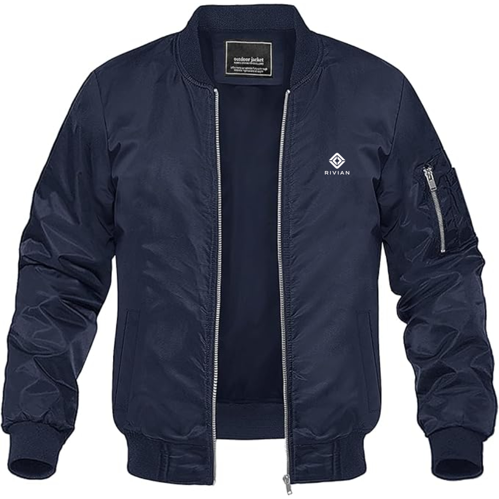 Men’s Rivian Logo Lightweight Bomber Jacket Windbreaker Softshell Varsity Jacket Coat