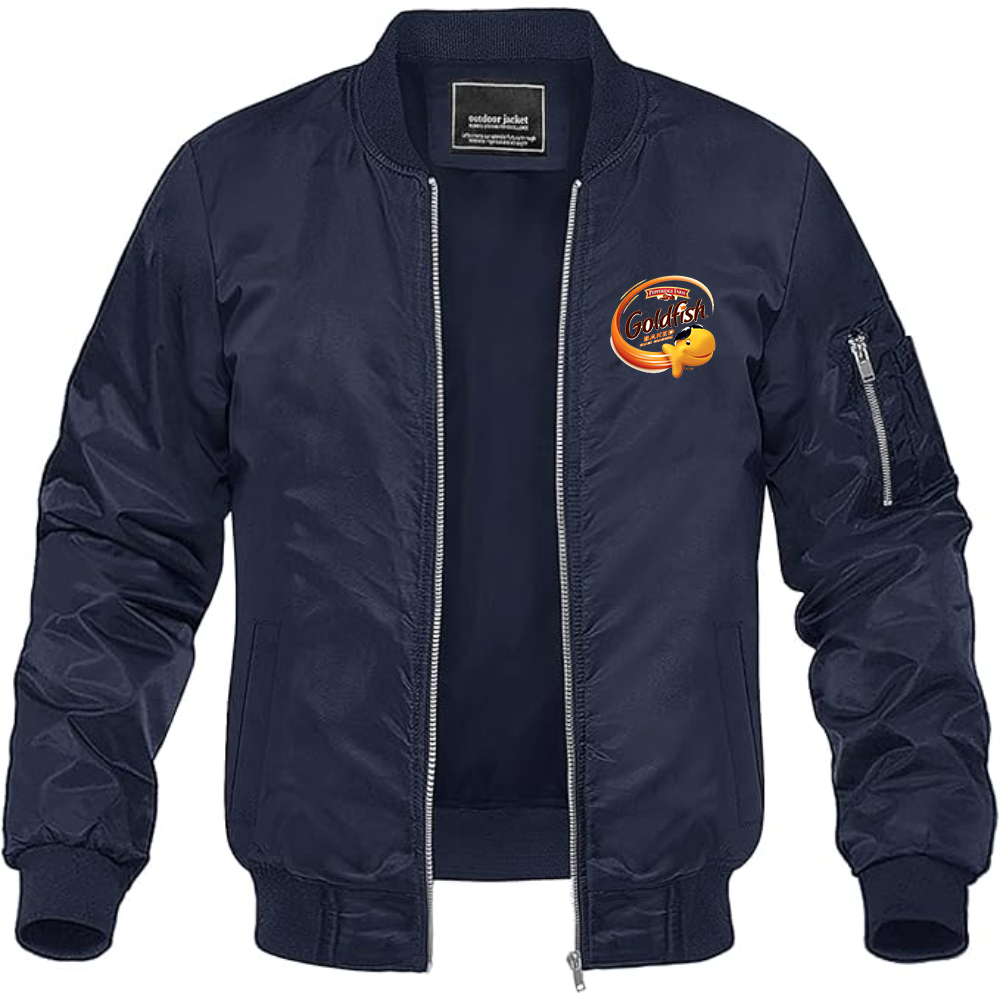 Men's Goldfish Logo Lightweight Bomber Jacket Windbreaker Softshell Varsity Jacket Coat