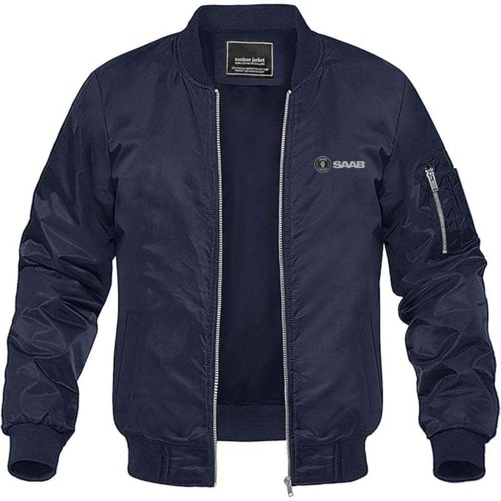 Men's Saab Logo Lightweight Bomber Jacket Windbreaker Softshell Varsity Jacket Coat