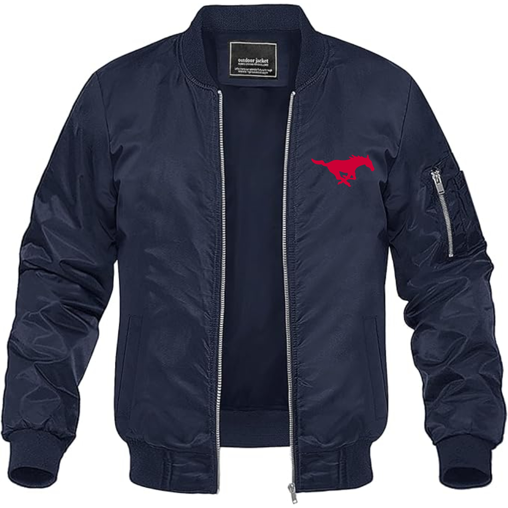 Men's SMU Mustangs Logo Lightweight Bomber Jacket Windbreaker Softshell Varsity Jacket Coat