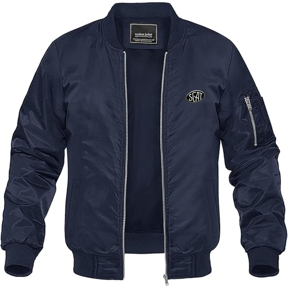 Men's SCAT Logo Lightweight Bomber Jacket Windbreaker Softshell Varsity Jacket Coat