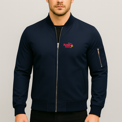 Men's Illinois State Redbirds Logo Lightweight Bomber Jacket Windbreaker Softshell Varsity Jacket Coat