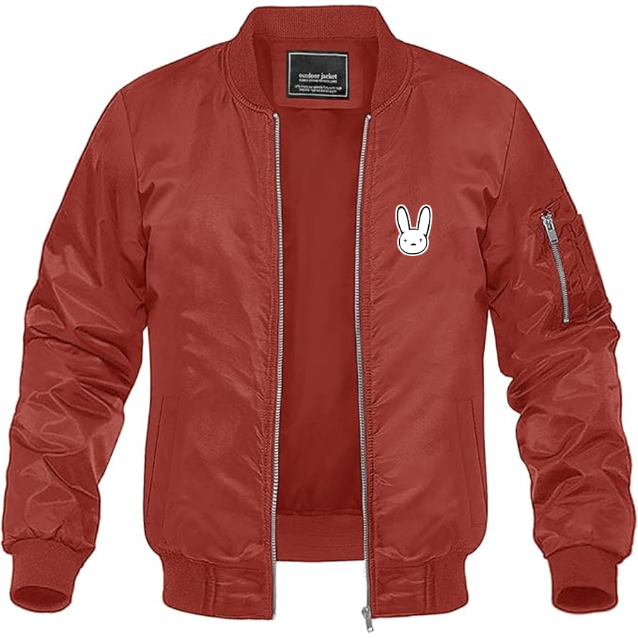 Men's Bad Bunny Logo Lightweight Bomber Jacket Windbreaker Softshell Varsity Jacket Coat