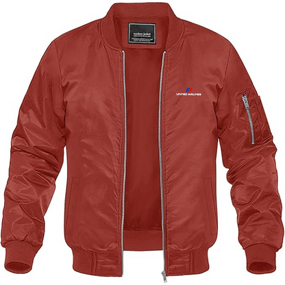 Men's United Airlines Logo Lightweight Bomber Jacket Windbreaker Softshell Varsity Jacket Coat