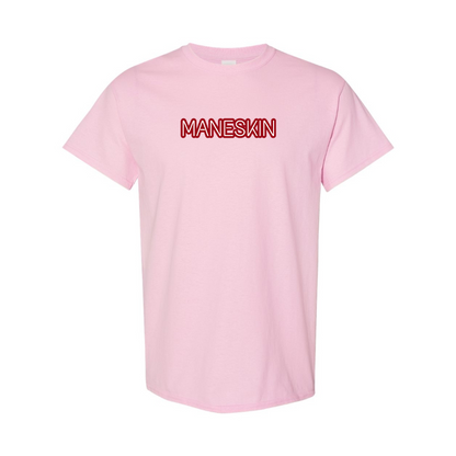 Men's Maneskin Red Neon Letter Logo Cotton T-Shirt