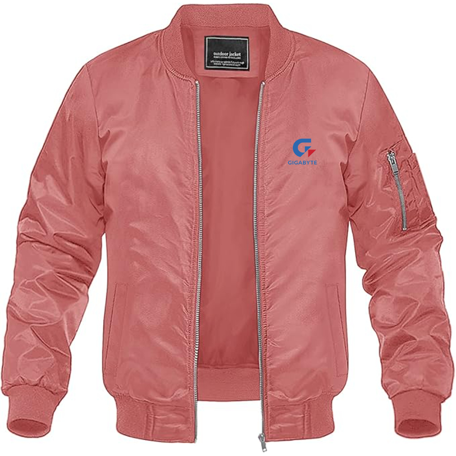 Men's Gigabyte Logo Lightweight Bomber Jacket Windbreaker Softshell Varsity Jacket Coat