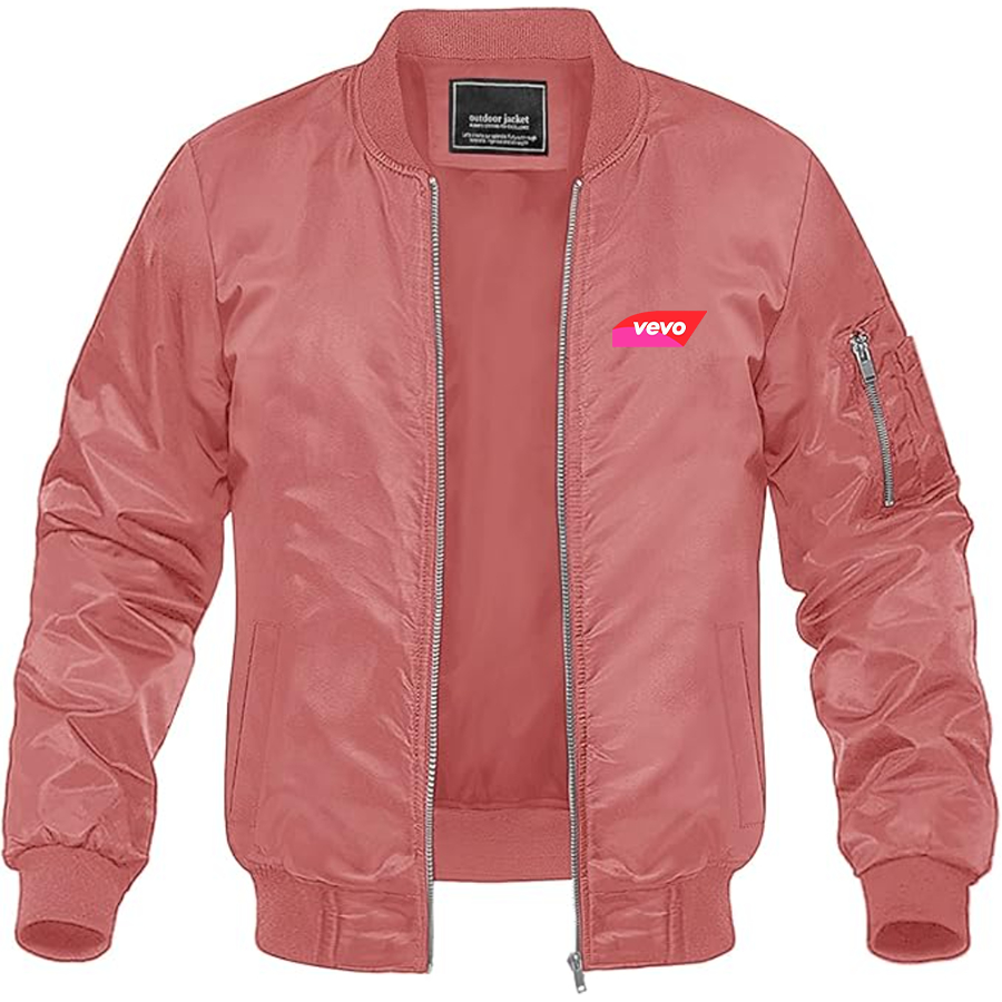 Men's Vevo Thumbnail Banner  Logo Lightweight Bomber Jacket Windbreaker Softshell Varsity Jacket Coat