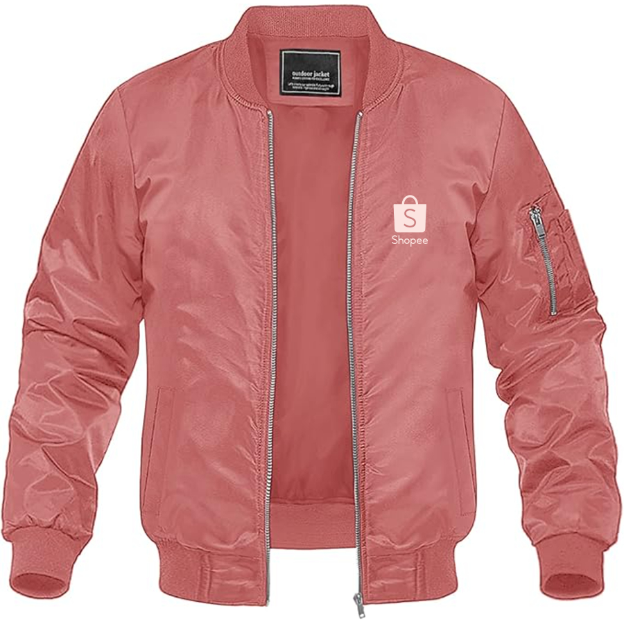 Men's Shopee Logo Lightweight Bomber Jacket Windbreaker Softshell Varsity Jacket Coat