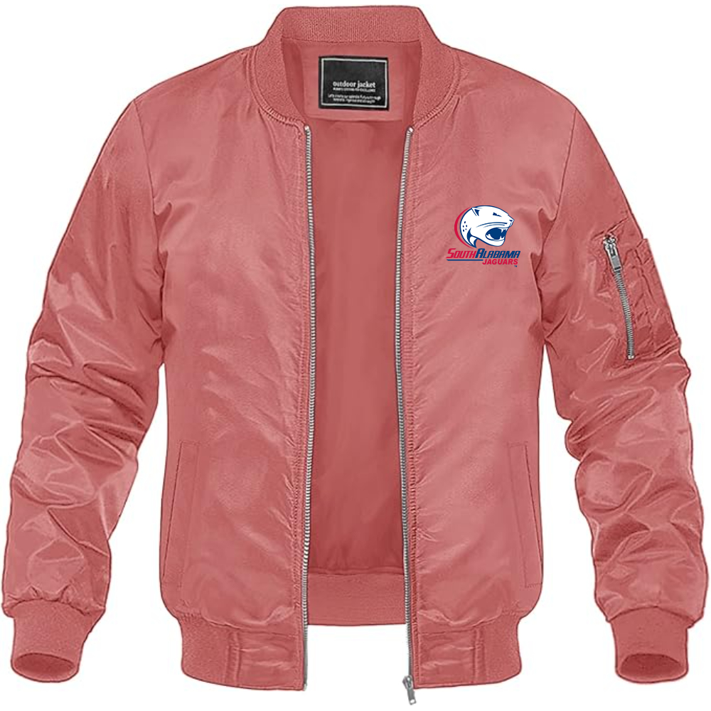 Men's South Alabama Jaguars Logo Lightweight Bomber Jacket Windbreaker Softshell Varsity Jacket Coat