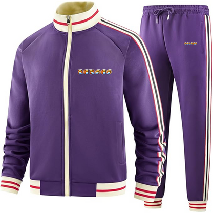 Men's Kansas Two Piece Designer Tracksuit with Bold Striped Accents and Zippered Front Elevated Athletic