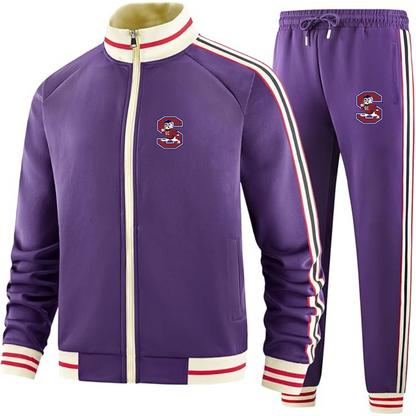Men's  South Carolina State Bulldogs Logo Tracksuit with Bold Striped Accents and Zippered Front Athletic Wear