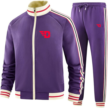 Men's Dayton Flyers Two Piece Designer Tracksuit with Bold Striped Accents and Zippered Front Elevated Athletic