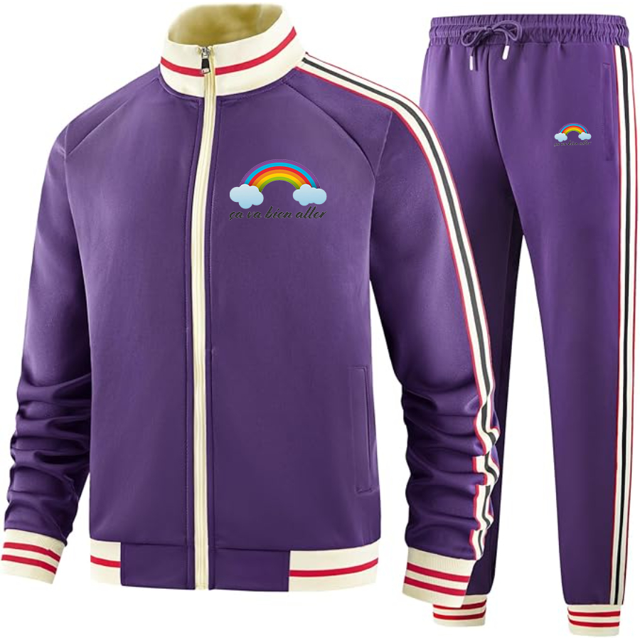 Men's Ça va bien aller Two Piece Designer Tracksuit with Bold Striped Accents and Zippered Front Elevated Athletic
