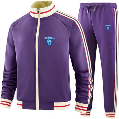 Men's  Columbia Lions Two Piece Designer Tracksuit with Bold Striped Accents and Zippered Front Elevated Athletic