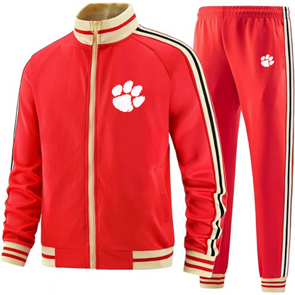 Men's Clemson Tigers Two Piece Designer Tracksuit with Bold Striped Accents and Zippered Front Elevated Athletic