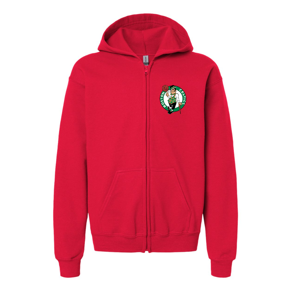 Gildan Heavy Blend Youth Boston Celtics Logo Full Zip Hooded Sweatshirt