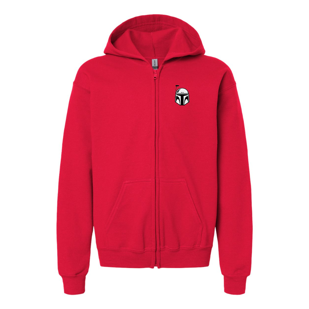 Youth Star Wars Boba Fett Helmet  Gildan Heavy Blend Full Zip Hooded Sweatshirt