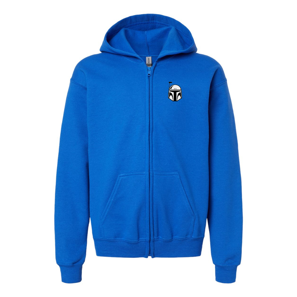 Youth Star Wars Boba Fett Helmet  Gildan Heavy Blend Full Zip Hooded Sweatshirt