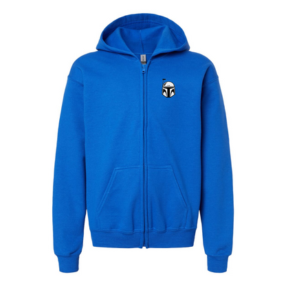 Youth Star Wars Boba Fett Helmet  Gildan Heavy Blend Full Zip Hooded Sweatshirt