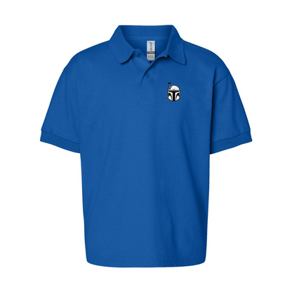 Youth Star Wars Boba Fett Helmet Gildan Dry Blend Jersey Polo