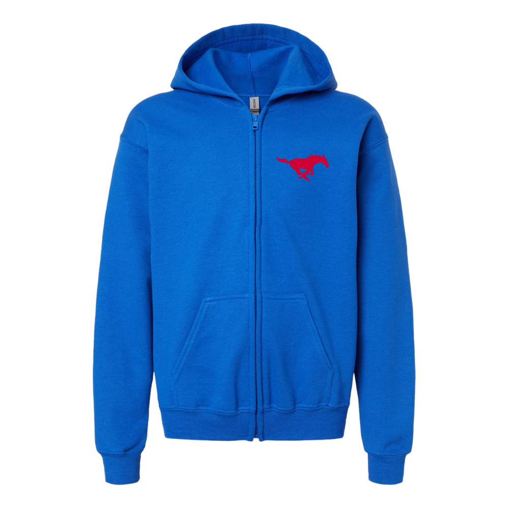 Gildan Heavy Blend Youth SMU Mustangs Logo Full Zip Hooded Sweatshirt